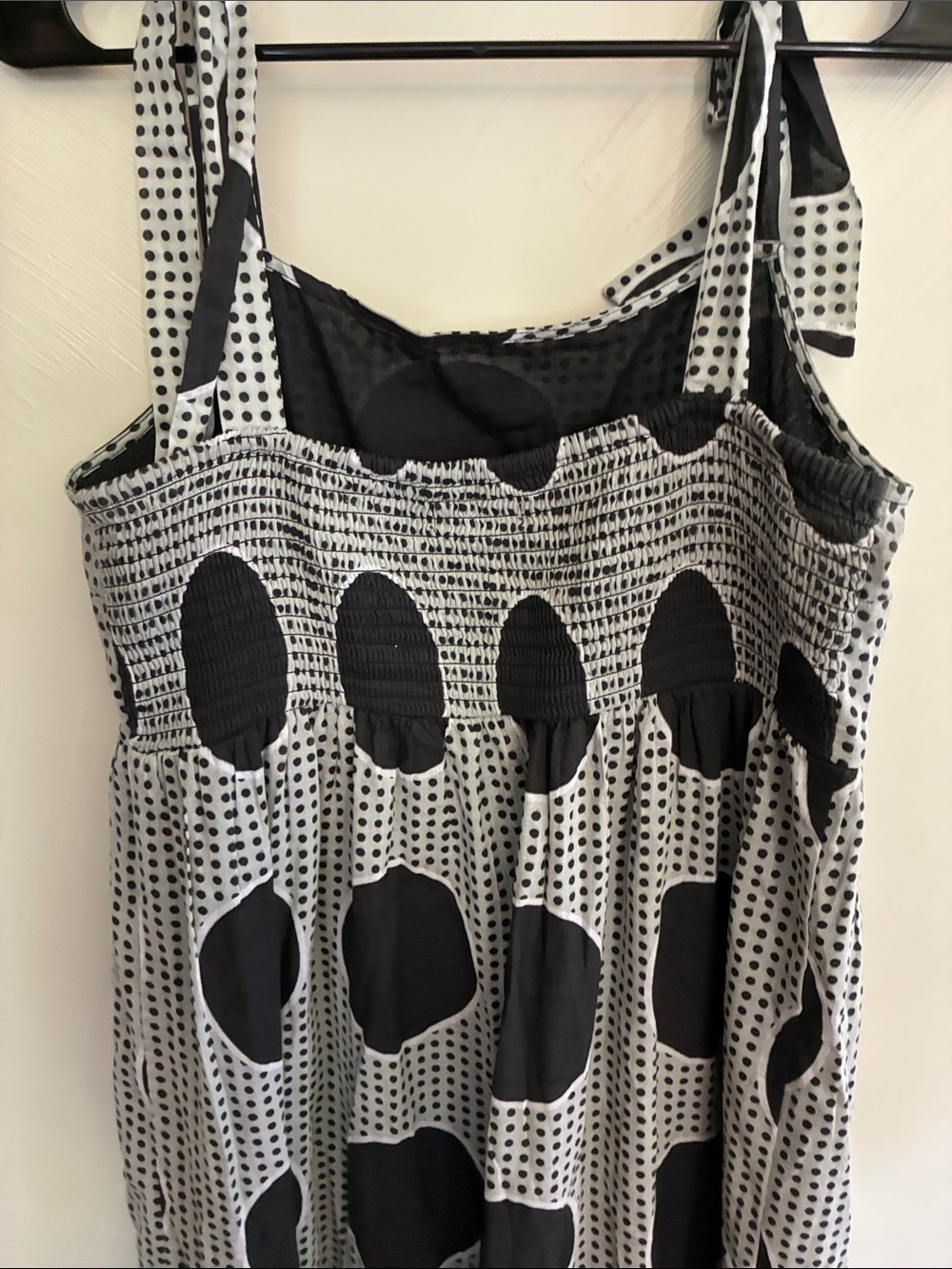 Carly Jean Los Angeles Black & Gray Cotton Polka Dot Tie-Shoulder Maxi Dress L - Picture 8 of 11